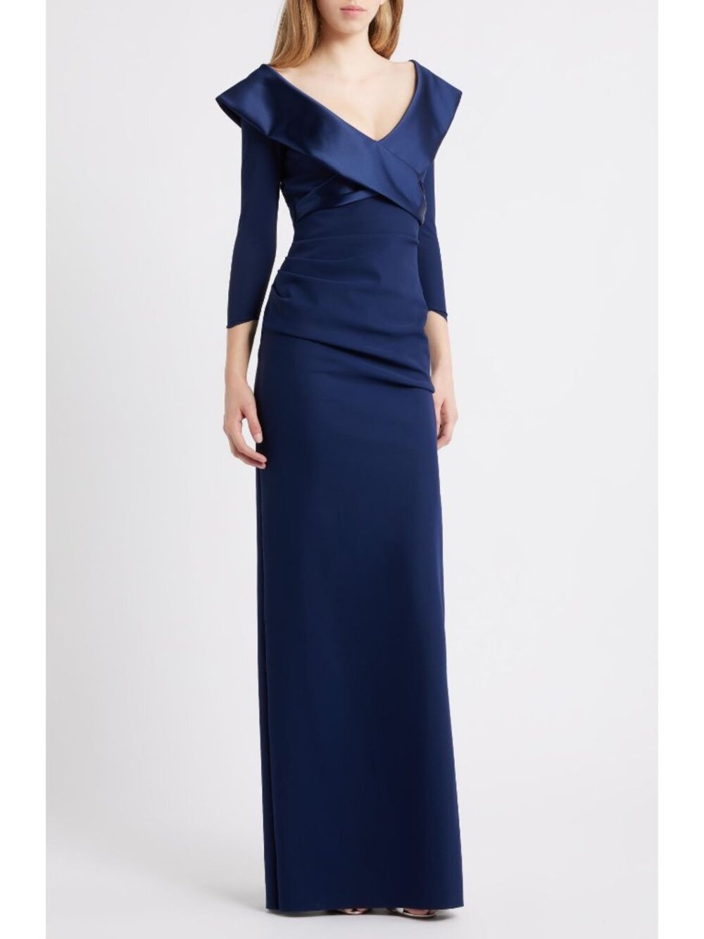 🆕CHIARA BONI Suli Ra Wrap Column Gown Dress 6 Navy Blue
